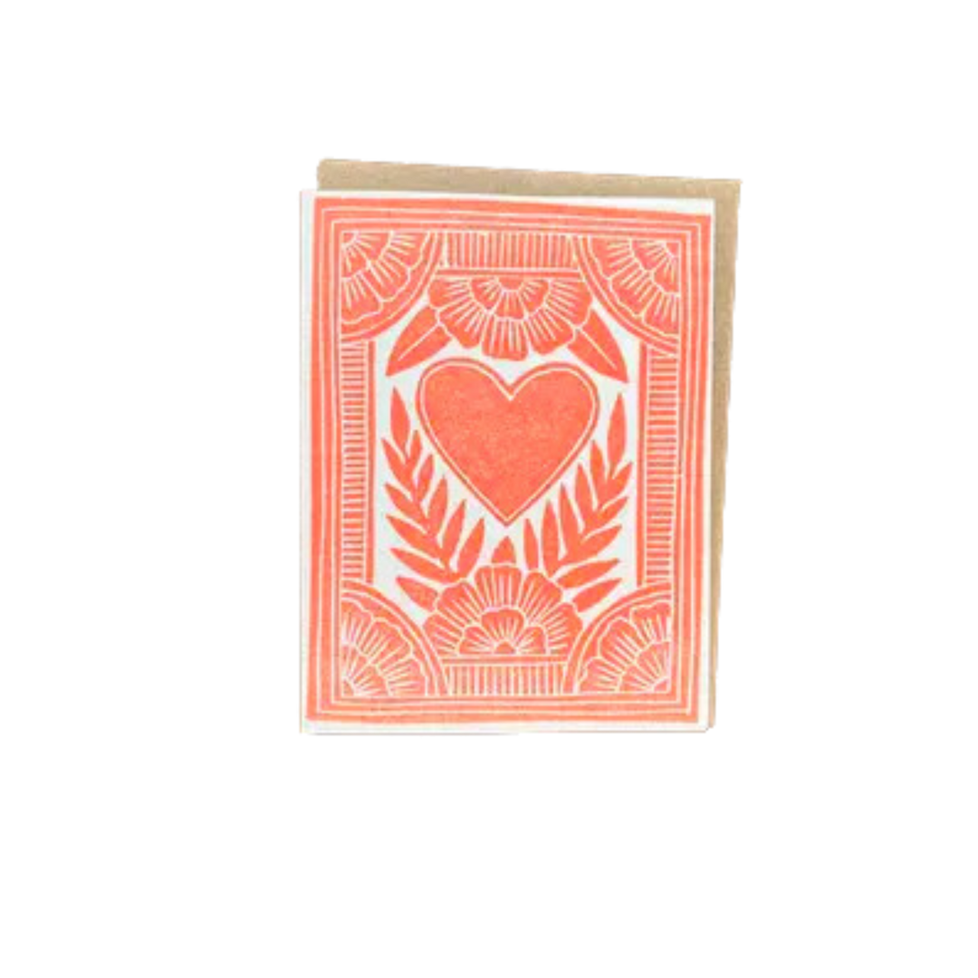 Block Printed Blank Card Heart