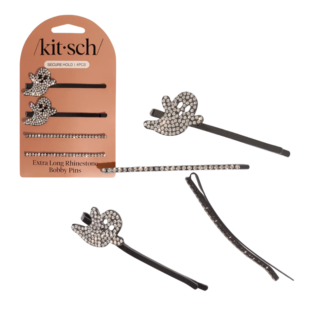 Extra Long Metal Rhinestone Bobby Pins 4pc Set - Ghost