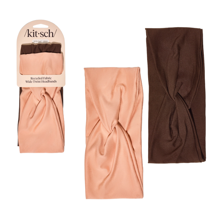 Recycled Fabric Wide Twist Headbands 2pc Set - Rosewood