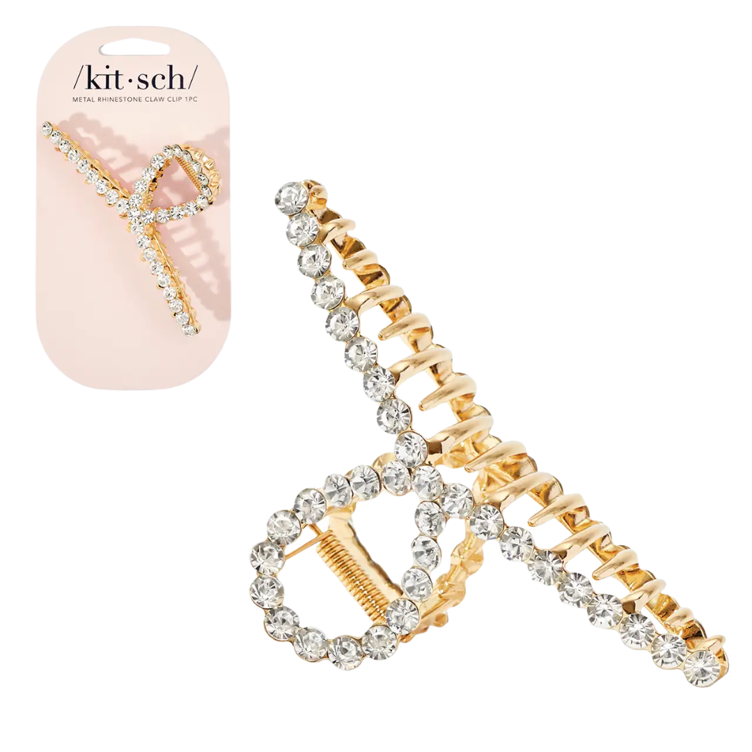 Metal Rhinestone Loop Claw Clip - Gold