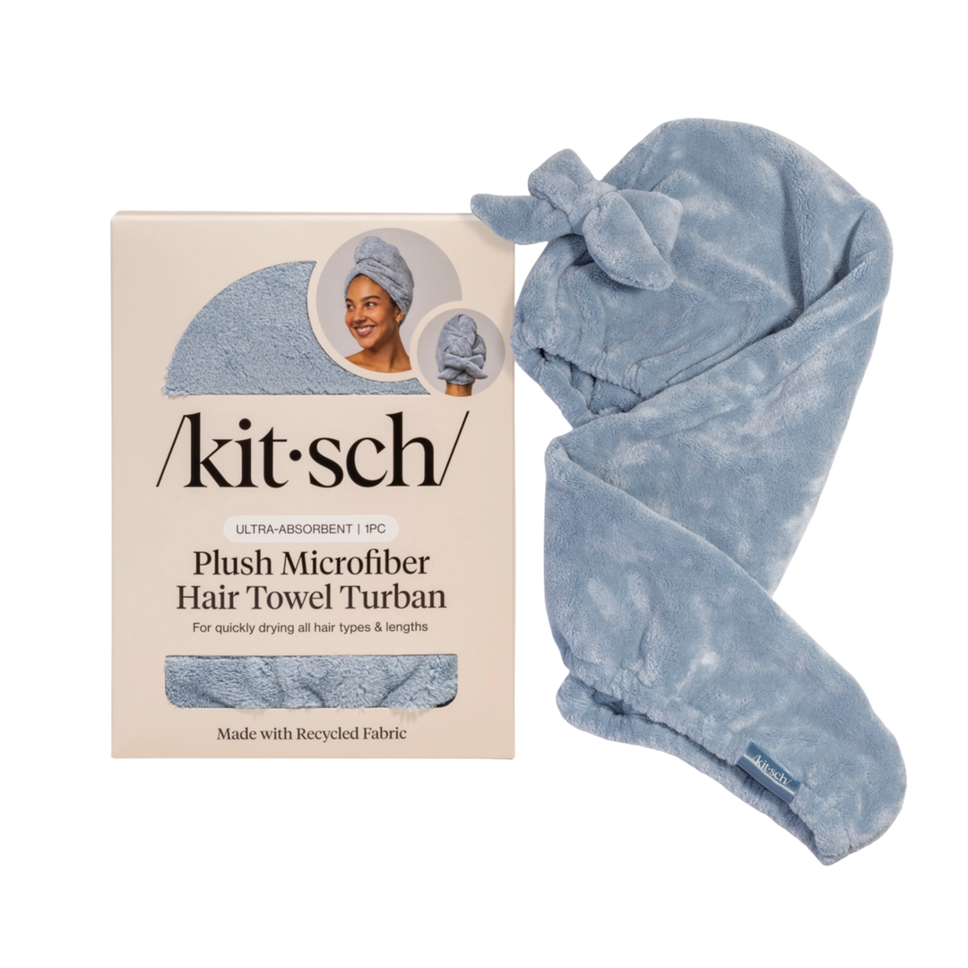 Coastal Blue Plush Microfiber Hair Towel Turban with Bow