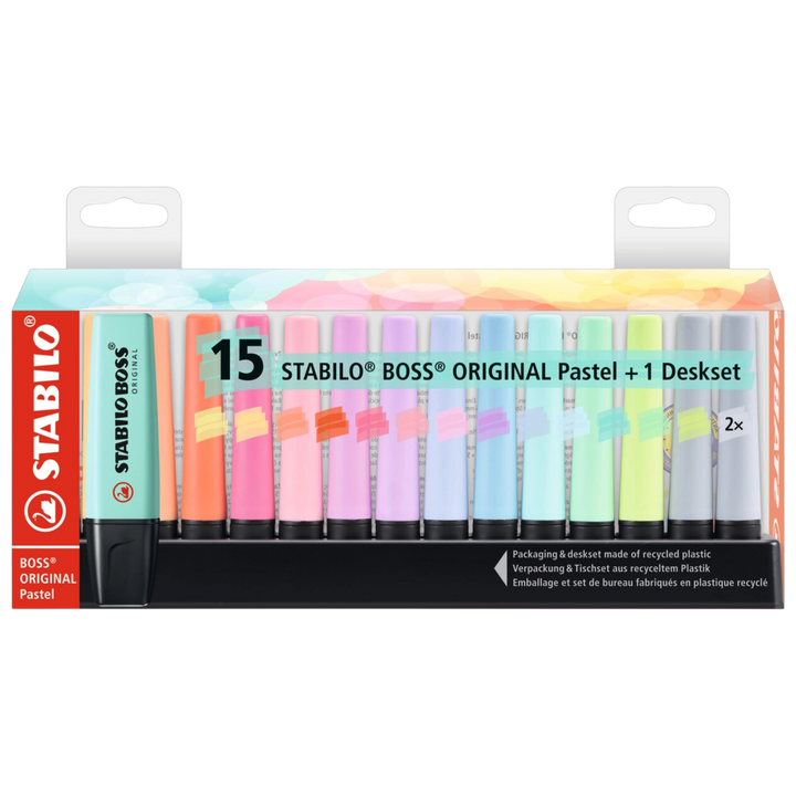 Stabilo Boss Original Highlighter 15-Color Pastel Desk Set