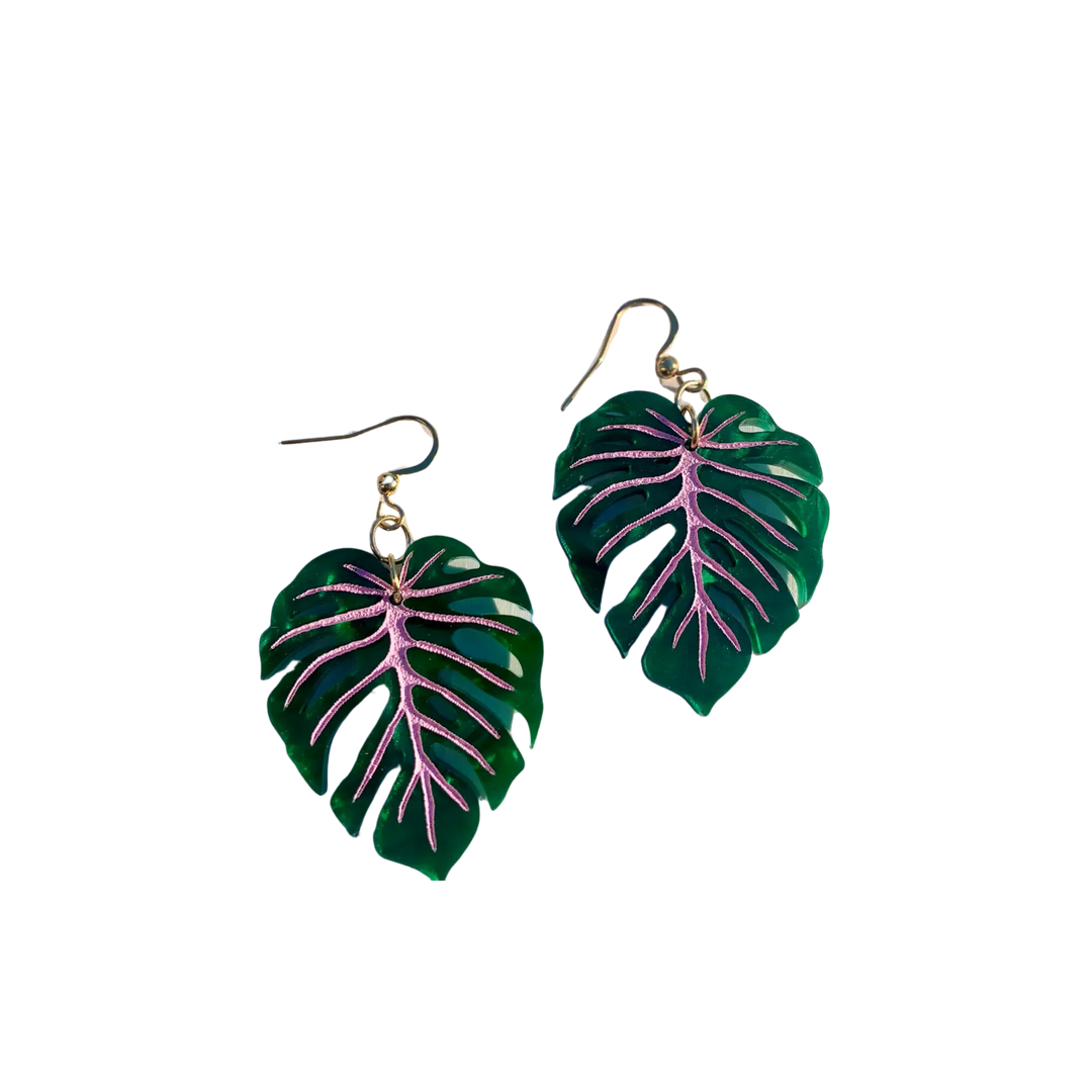 Mini Monstera Earrings