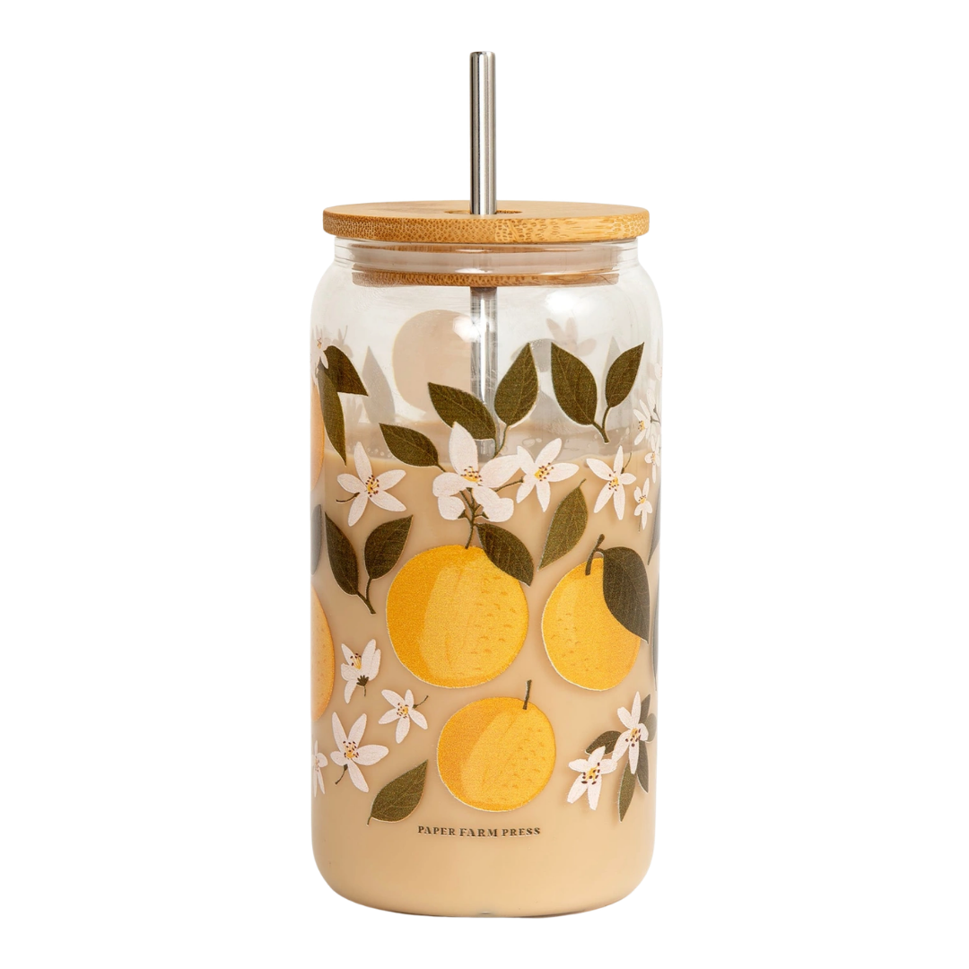 Orange Orchard Glass Can