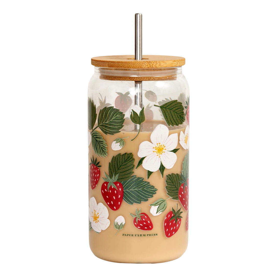 Strawberry Patch Glass Can