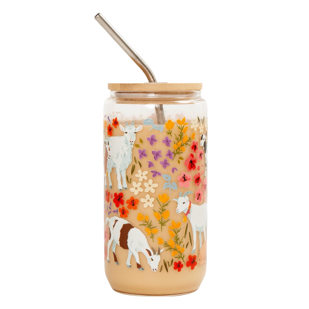 Goats & Flowers Glass Can