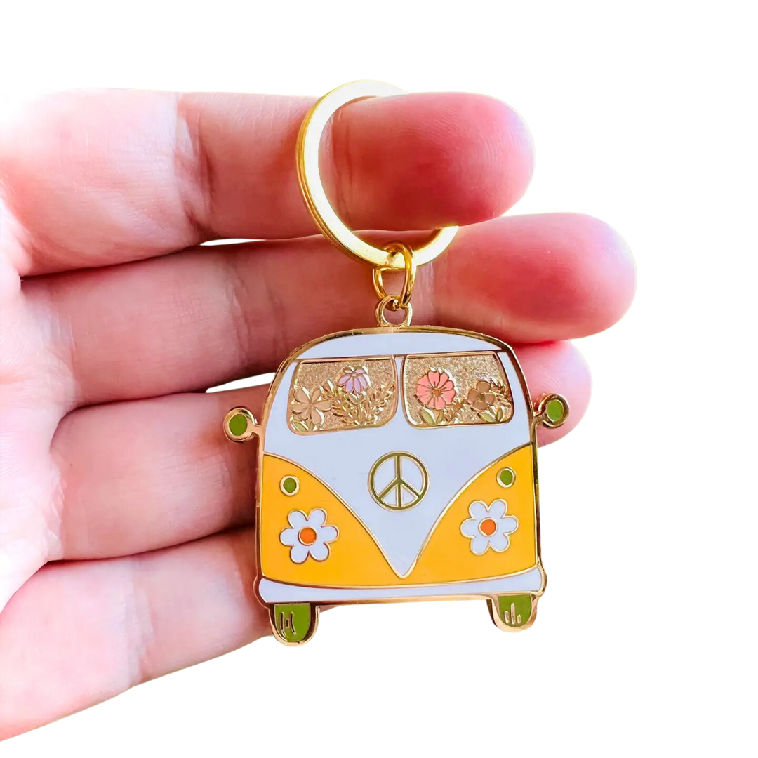 Vw Bus Floral Enamel Keychain