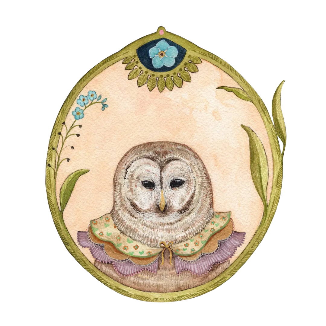 Owl of Forget-Me-Nots Art Print