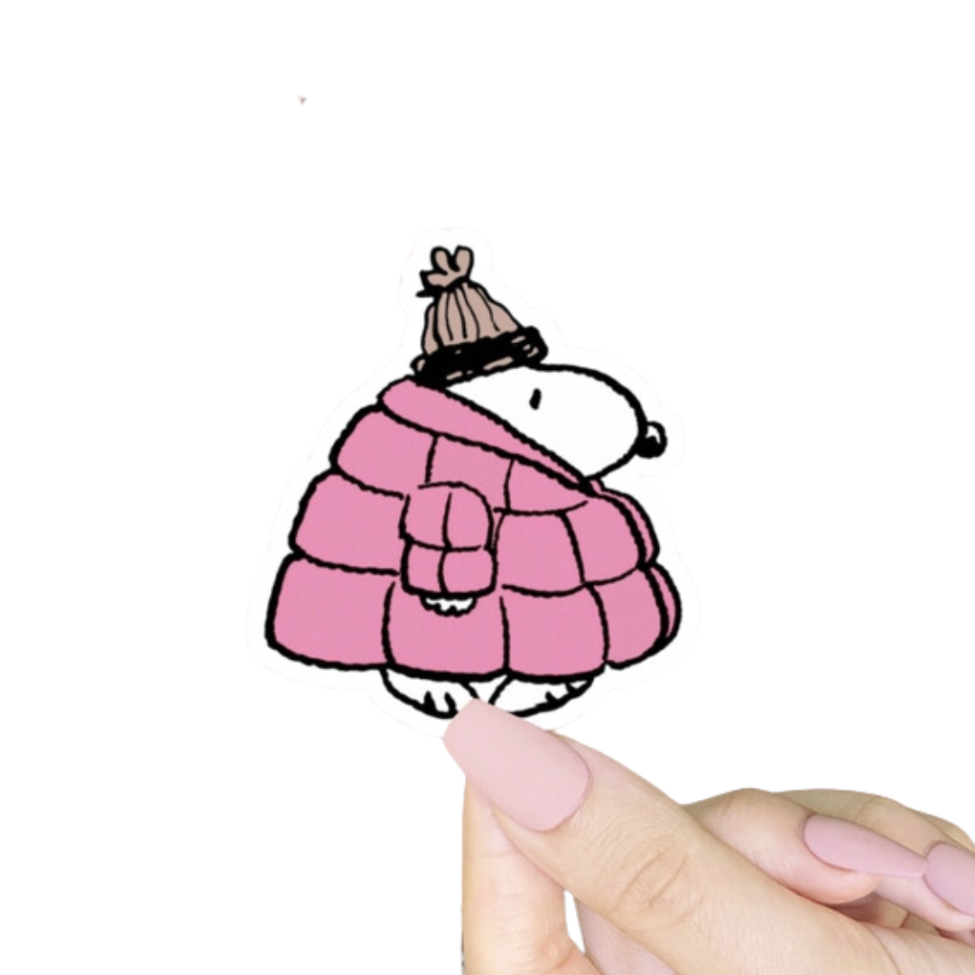 Snoopy With Pink Puffer Jacket Sticker