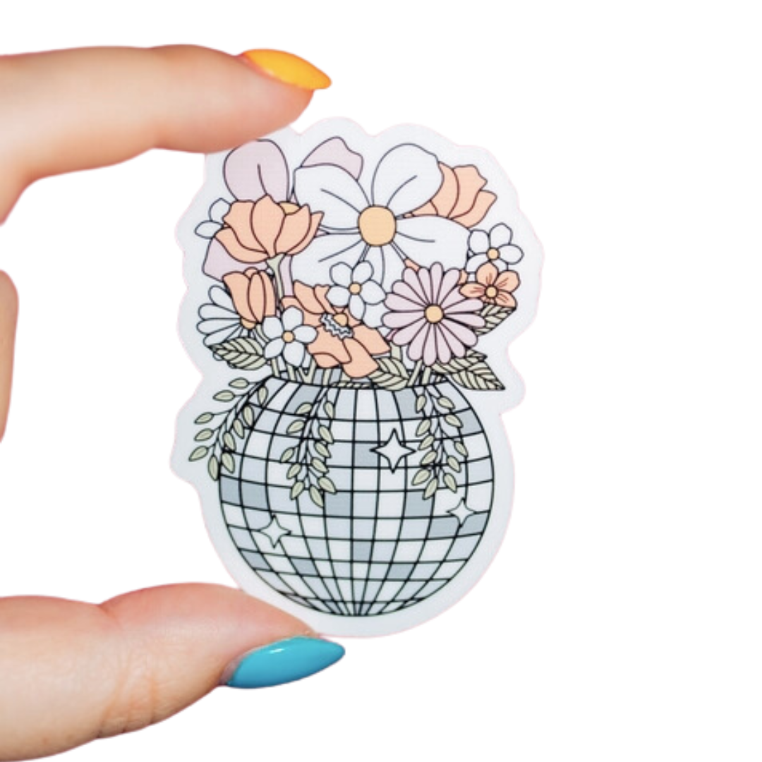 Disco Ball Flower Planter Sticker