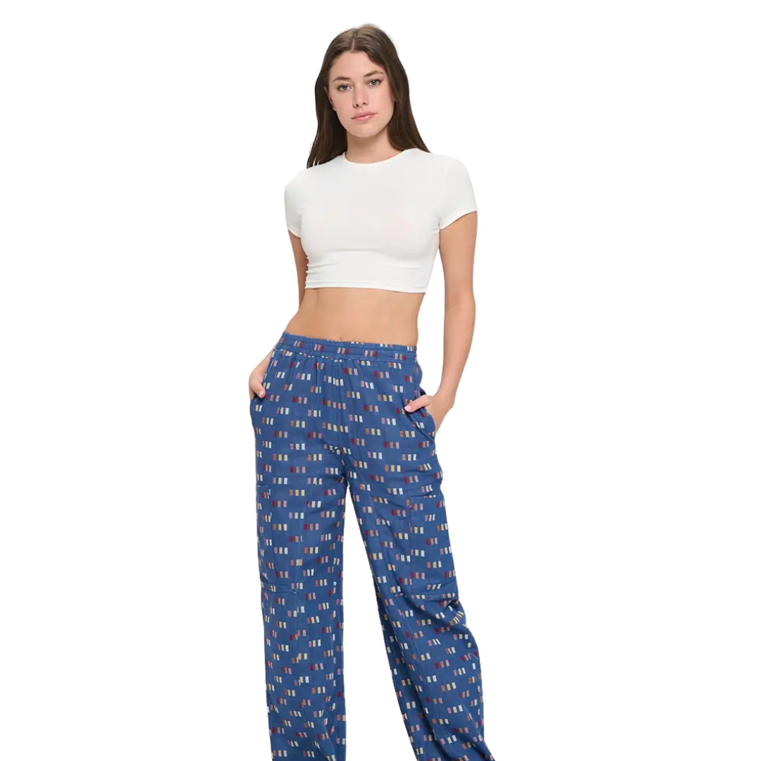 Polka Square Print Cotton Pants