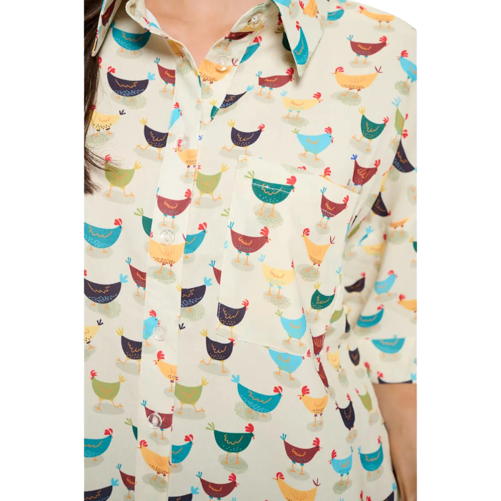 Rooster Print Button-Up Shirt