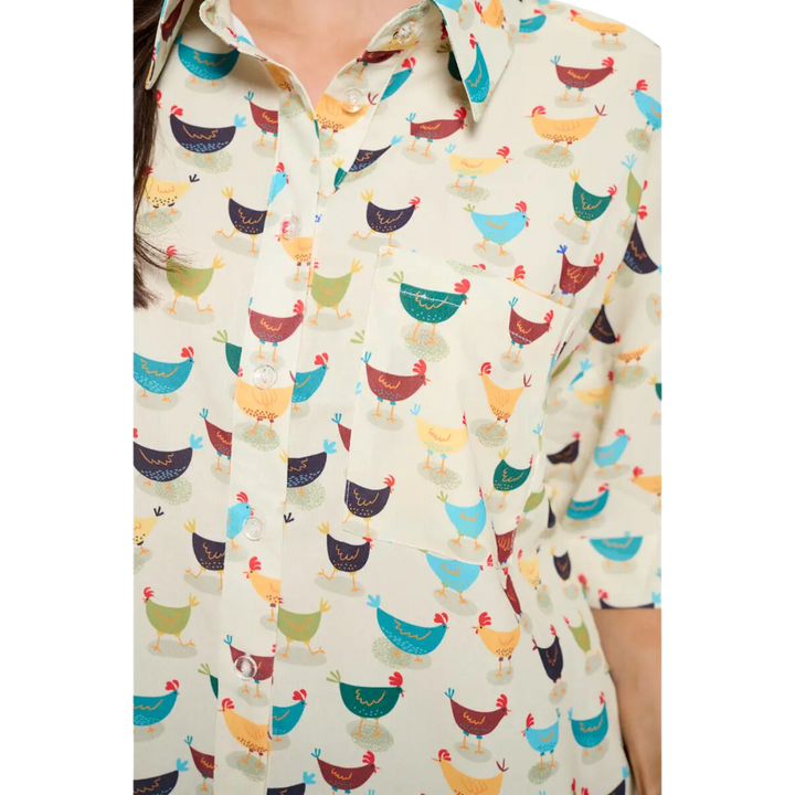 Rooster Print Button-Up Shirt