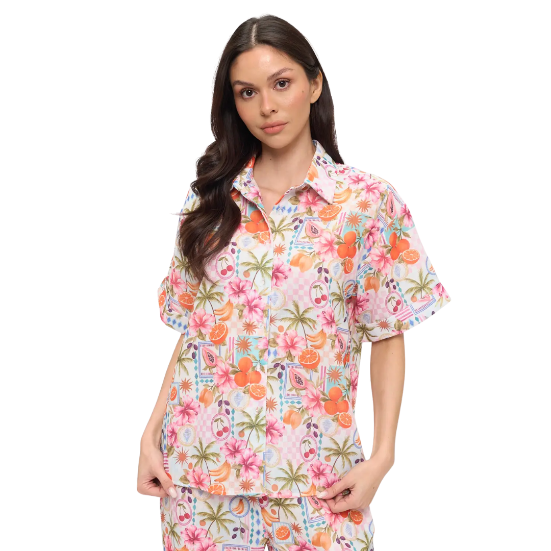Tropical Fruits and Florals Button-Down Shirt