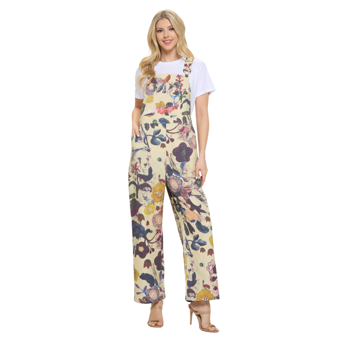 Botanical Floral Print Overall Beige