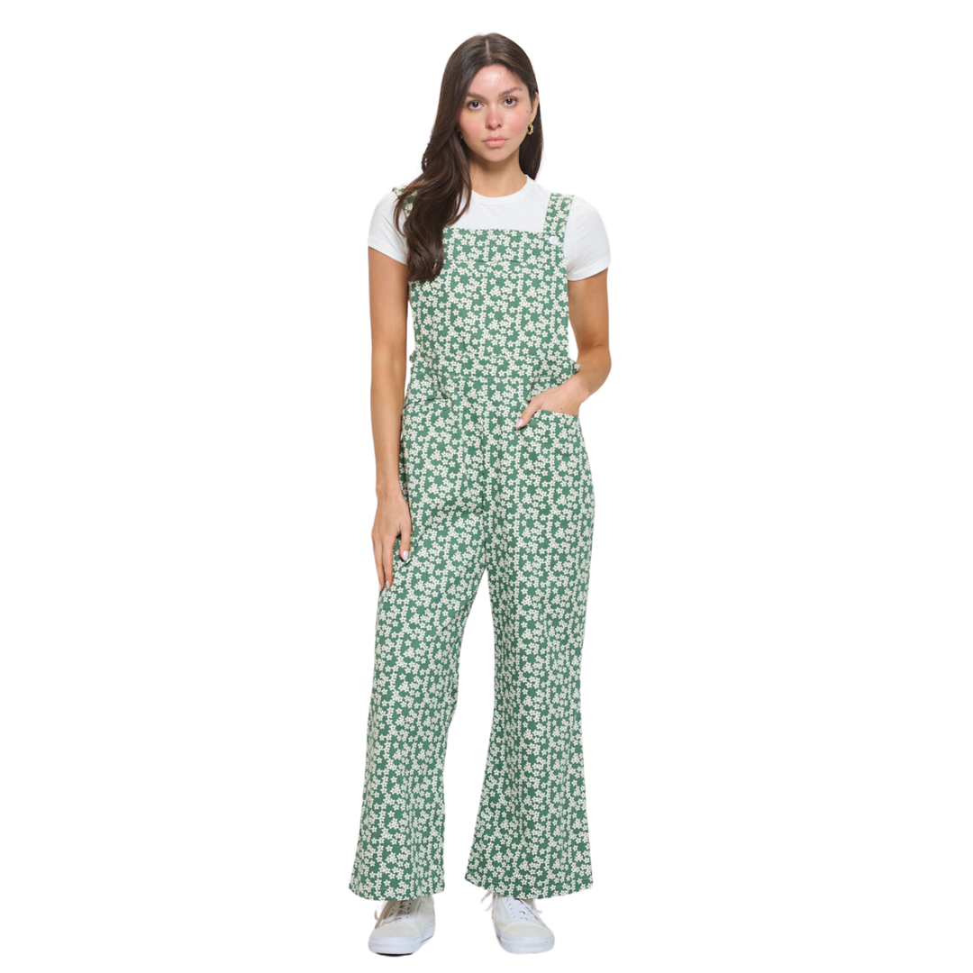 Jasmine Floral Print Green Overall