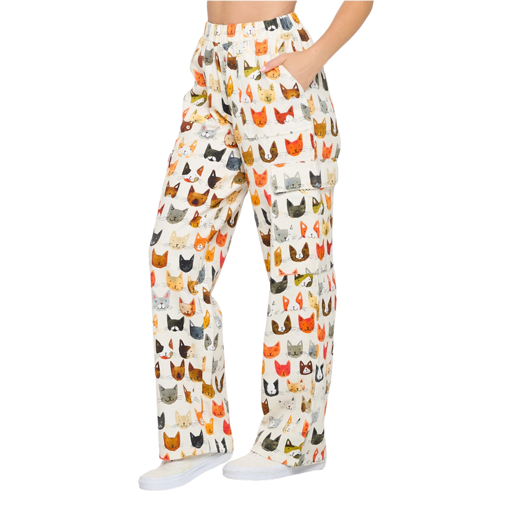 Colorful Cat Face Print Cargo Pant