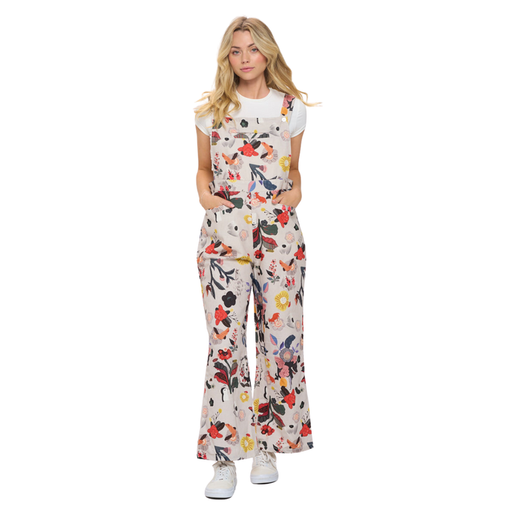 Bird Floral Print Overall