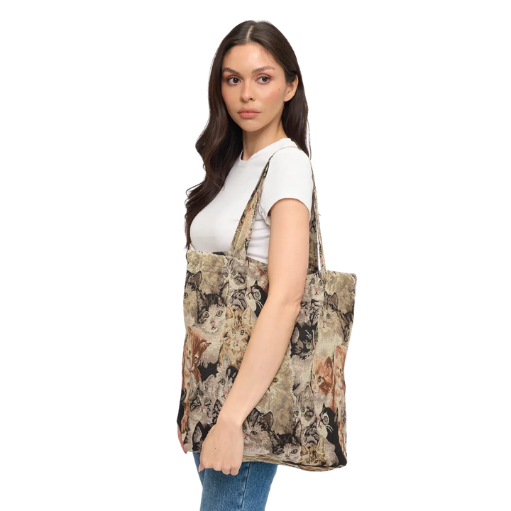 Cat Collage Print Tapestry Tote