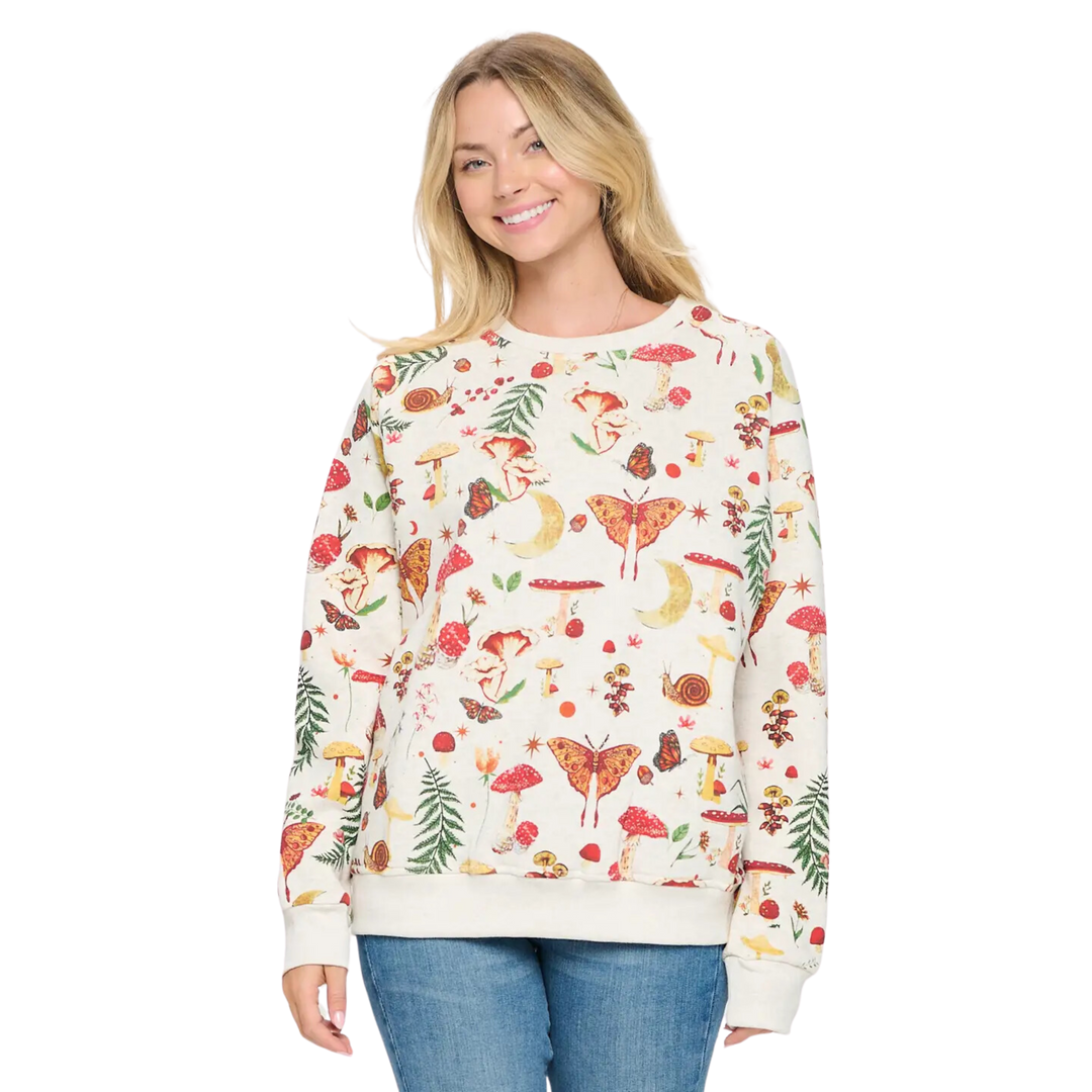 Mushroom Garden Print Sweatshirt