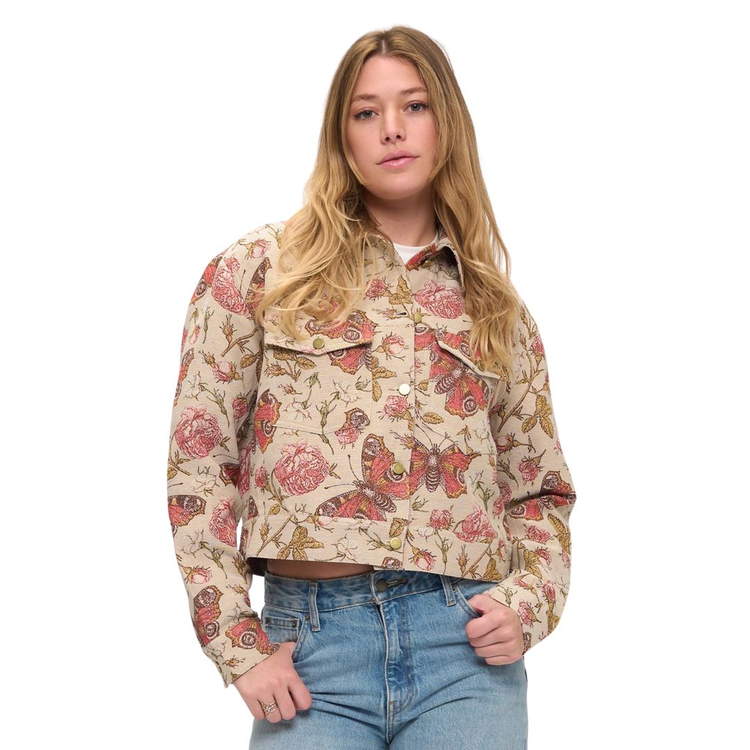Vintage Butterfly and Rose Tapestry Jacket