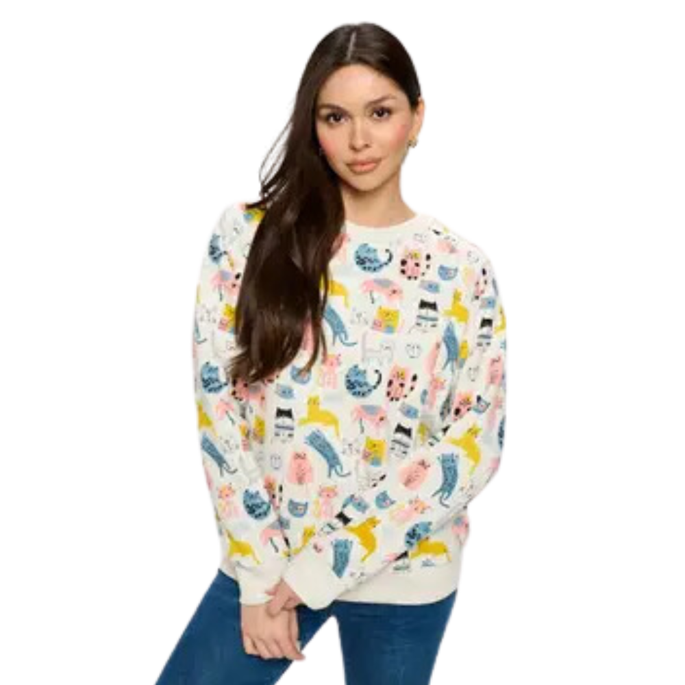 Colorful Cats Print Sweatshirt