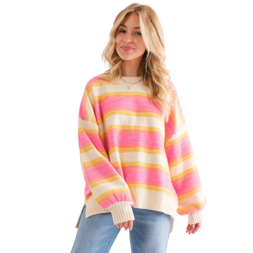 Colored Stripe Pullover Sweater - Bubblegum