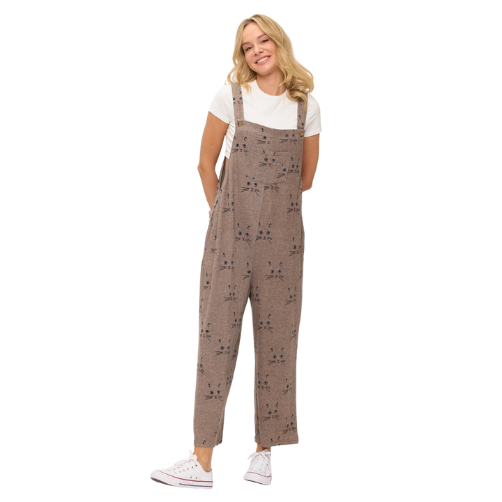 Cat Whiskers Print Overalls