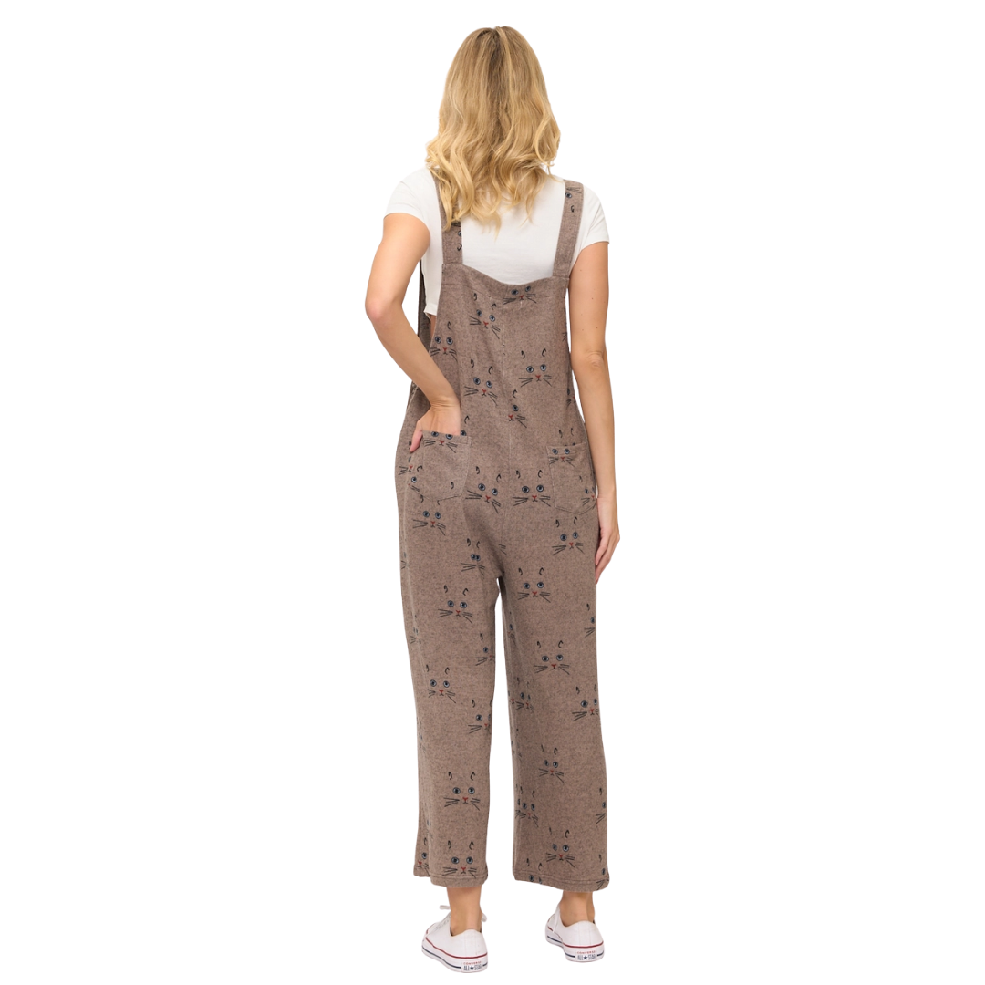 Cat Whiskers Print Overalls