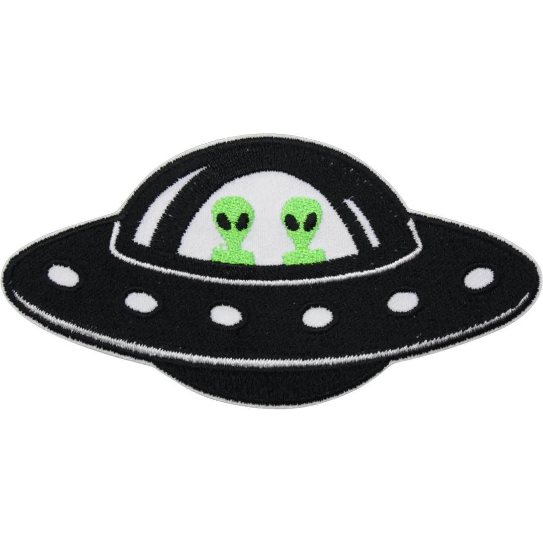 2 Green Aliens in Ufo Spaceship Patch