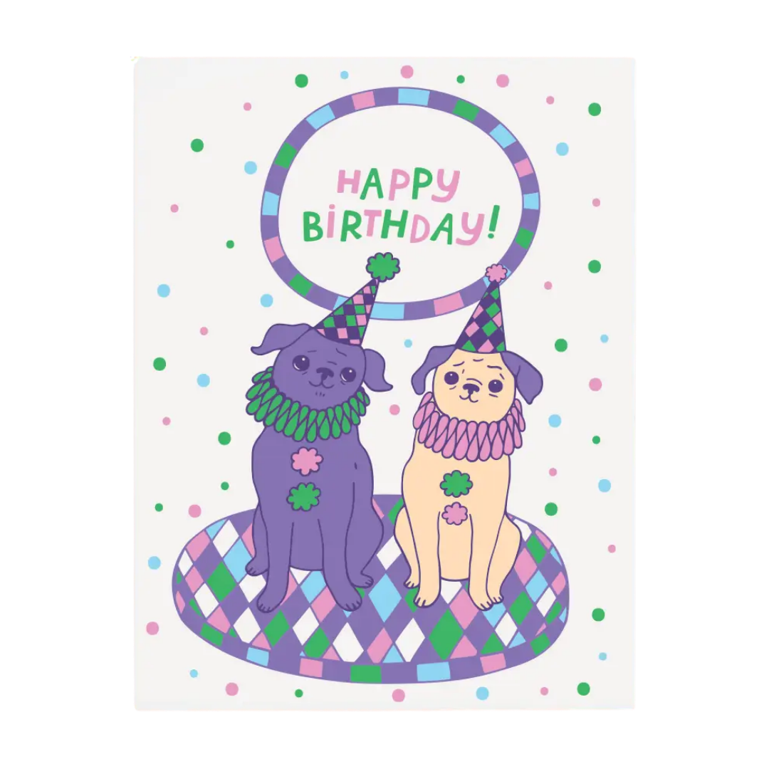 Clown Pugs Birthday Card