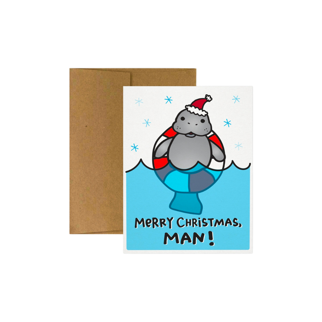 Merry Christmas Man! Manatee Holiday Greeting Card