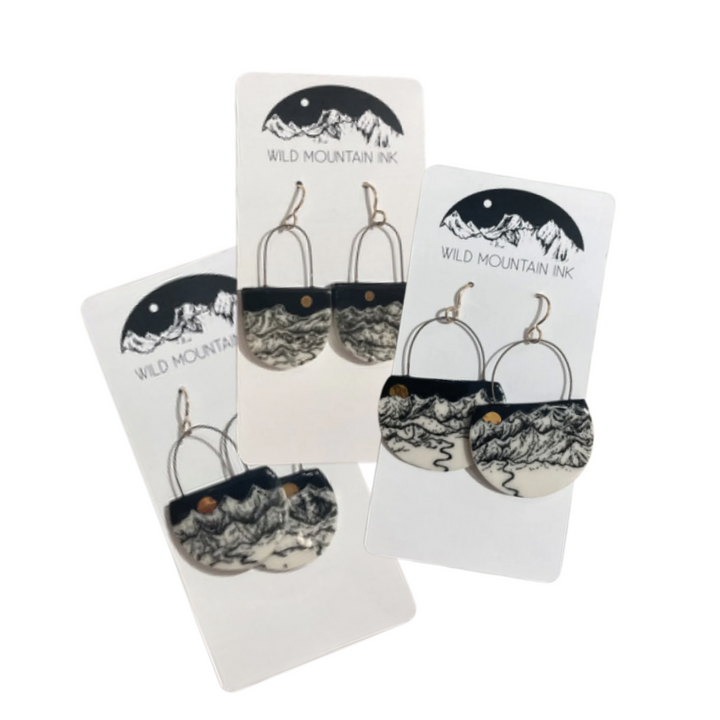 Gold Moon Night Sky Mountain Earrings