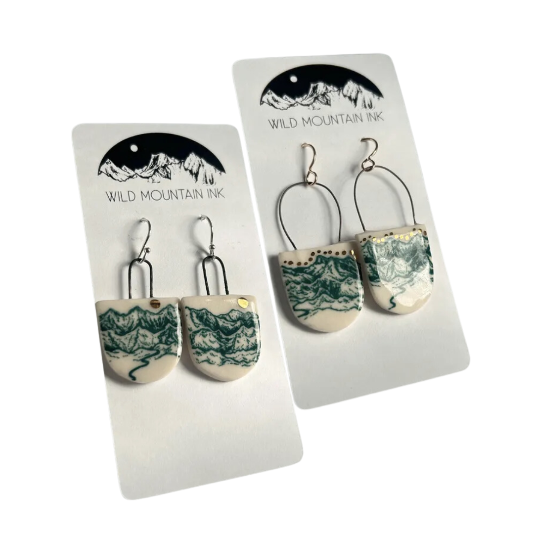 Teal Snowy Mountain Earrings Rounded