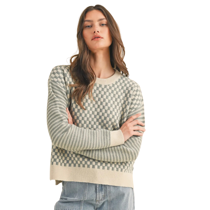 Checkered Sweater with Side Slits