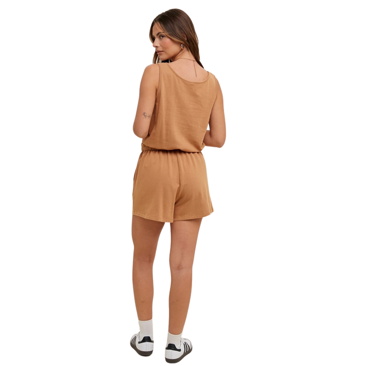 French Terry Knit Romper with Drawstring