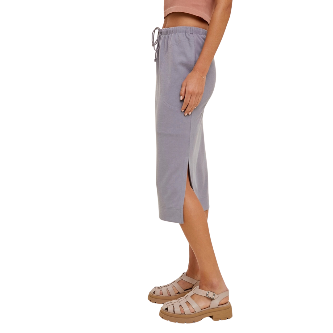 French Terry Midi Skirt with Side Slit