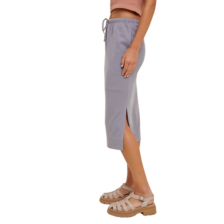 French Terry Midi Skirt with Side Slit