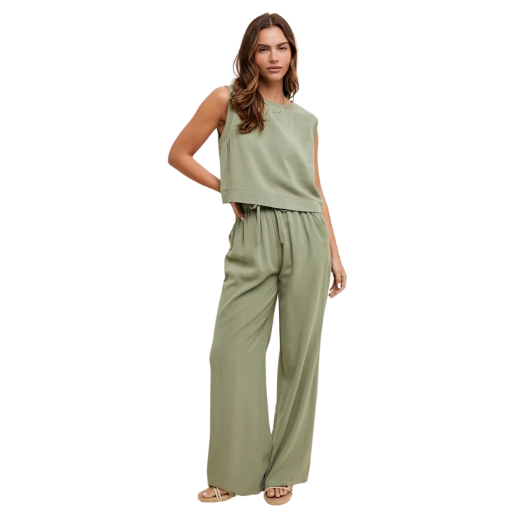Sage Linen Top and Pants Set