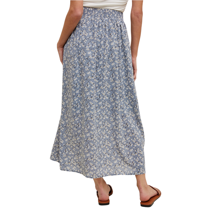 Floral Buttoned Midi Skirt