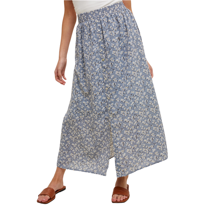 Floral Buttoned Midi Skirt