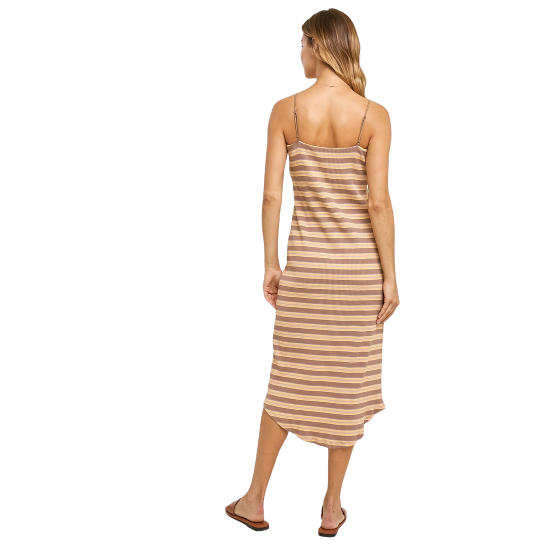 Stripe Knit Midi Dress with Rounded Hem