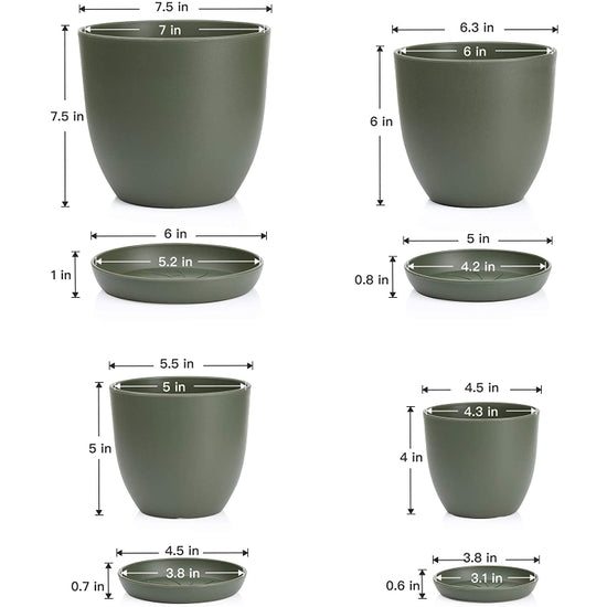 Green Plastic Pot with Saucer - Curved Base