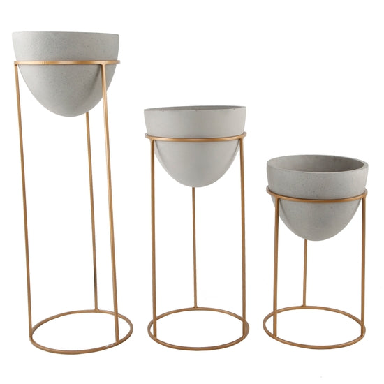 Matte White Ceramic Pot with Gold Stand