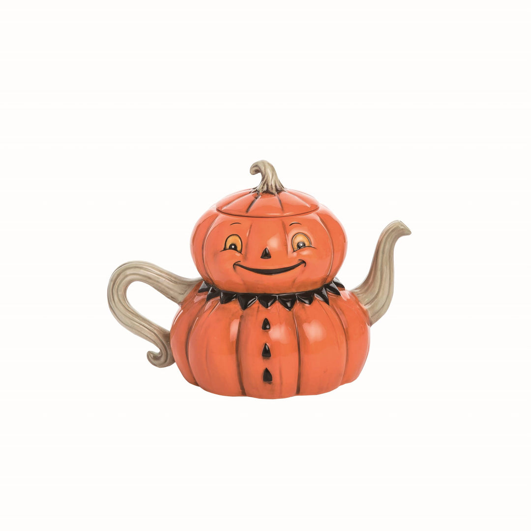 Ceramic Orange Jack-O-Lantern Tea Pot