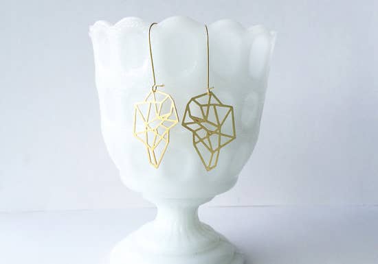Faceted Geometric Shape Brass Earrings