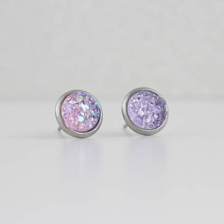 Soft Lavender Purple Druzy Crystal Earrings