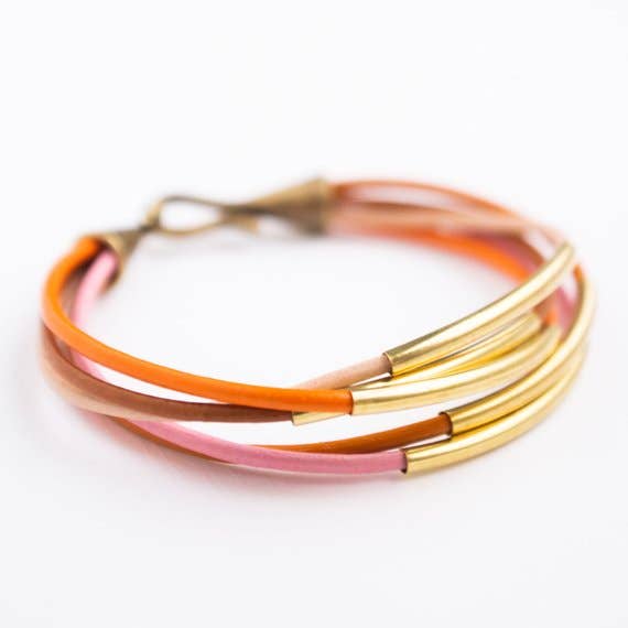 Pink and Orange Leather Bracelet
