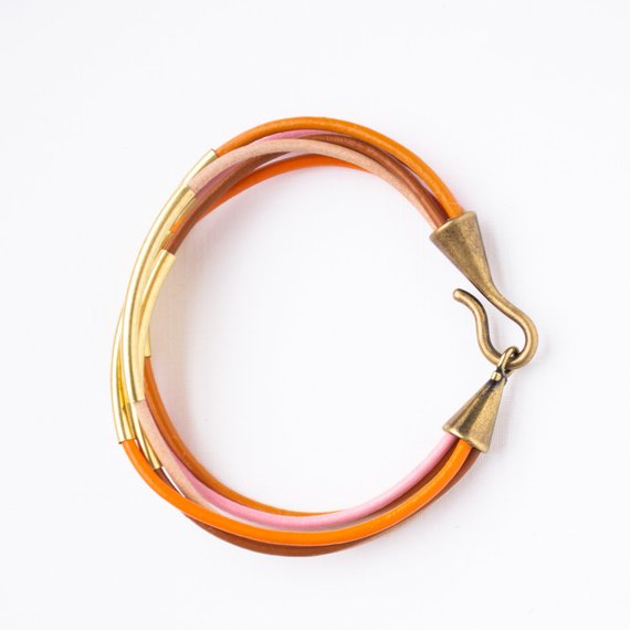 Pink and Orange Leather Bracelet