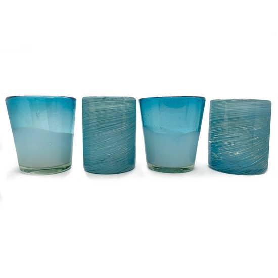 Mexican Handblown Glasses - Set of 4 - Aqua